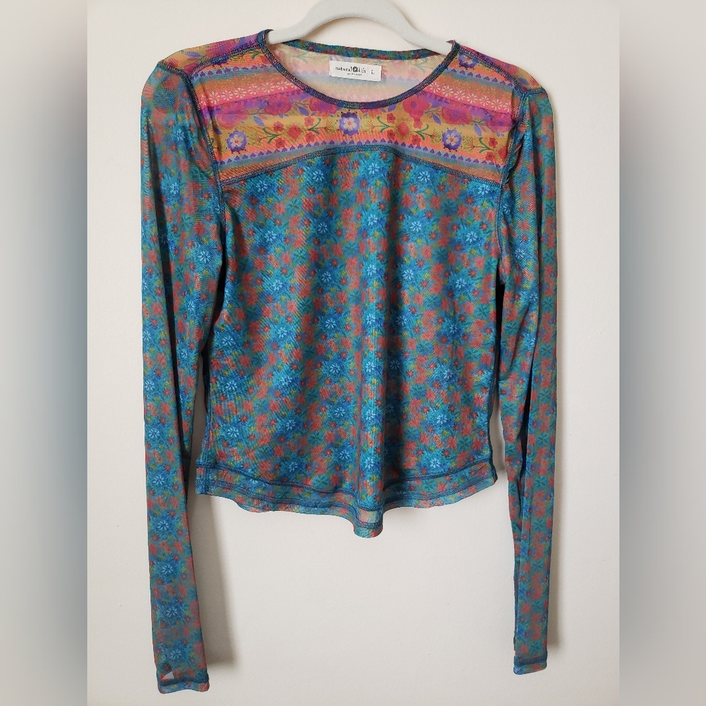 Natural Life Sloane Floral L Mesh Colorful Long Sleeve Women's Top